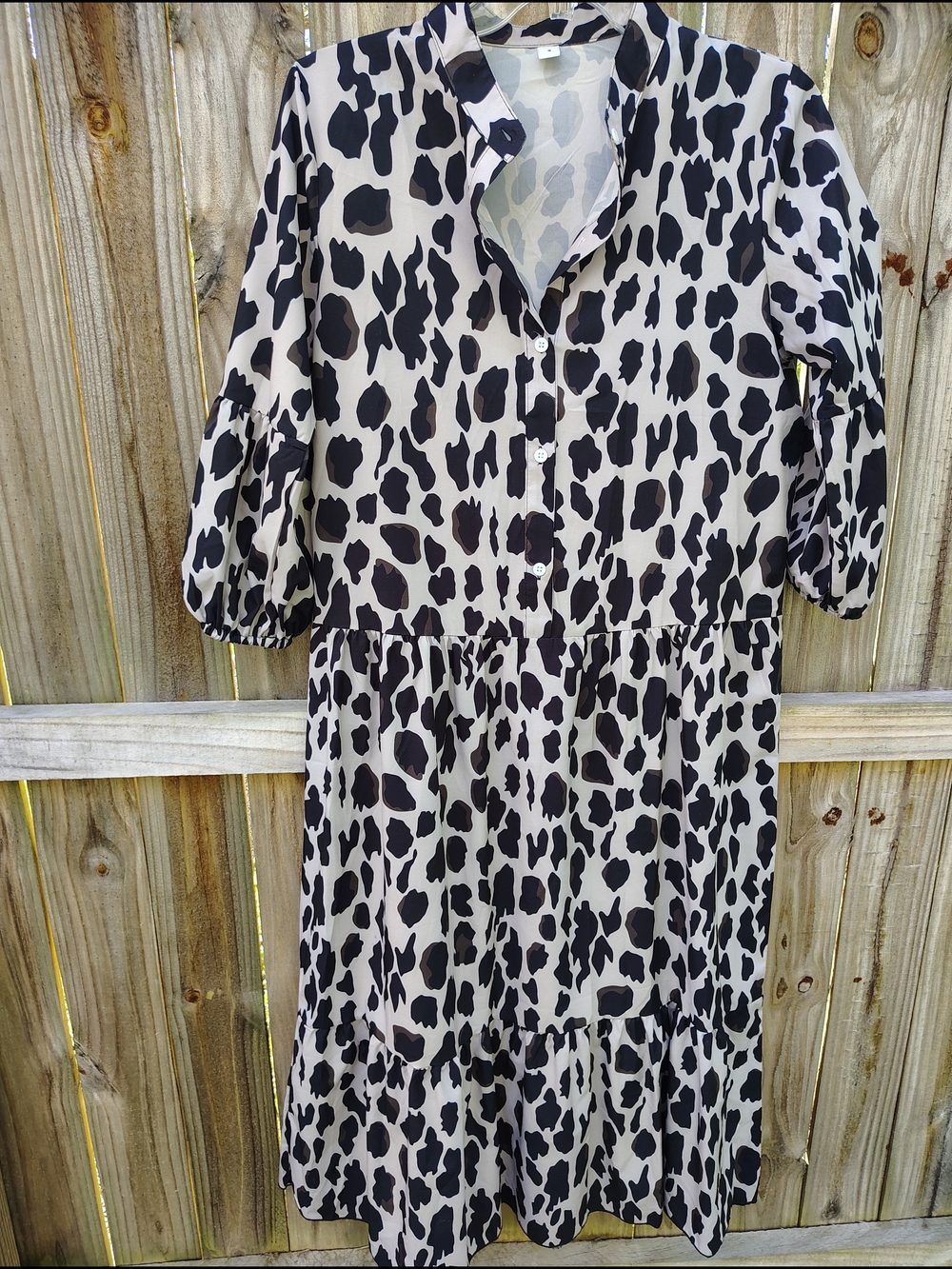 Women's Black and White Animal Print Midi Dress